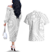 Lotu Tamaiti Samoan Polynesian Tribal Couples Matching Off The Shoulder Long Sleeve Dress and Hawaiian Shirt - Polynesian Pride