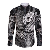 Polynesia Long Sleeve Button Shirt Whale Tale and Polynesian Sunset Plumeria Black LT9 Unisex Black - Polynesian Pride
