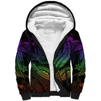 Polynesia Sherpa Hoodie Whale Tale and Polynesian Sunset Plumeria Rainbow LT9 Unisex Rainbow - Polynesian Pride