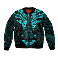 FSM Chuuk States Bomber Jacket Micronesia Vintage Polynesian Tribal Aqua Version LT9 Unisex Aqua - Polynesian Pride