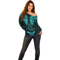 FSM Chuuk States Off Shoulder Sweater Micronesia Vintage Polynesian Tribal Aqua Version LT9 - Polynesian Pride