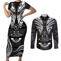 FSM Chuuk States Couples Matching Short Sleeve Bodycon Dress and Long Sleeve Button Shirts Micronesia Vintage Polynesian Tribal Black Version LT9 Black - Polynesian Pride