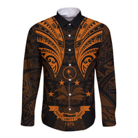 FSM Chuuk States Long Sleeve Button Shirt Micronesia Vintage Polynesian Tribal Gold Version LT9 Unisex Gold - Polynesian Pride