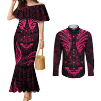FSM Chuuk States Couples Matching Mermaid Dress and Long Sleeve Button Shirts Micronesia Vintage Polynesian Tribal Pink Version LT9 Pink - Polynesian Pride