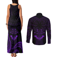 FSM Chuuk States Couples Matching Tank Maxi Dress and Long Sleeve Button Shirts Micronesia Vintage Polynesian Tribal Purple Version LT9 - Polynesian Pride