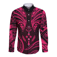 FSM Kosrae States Long Sleeve Button Shirt Micronesia Vintage Polynesian Tribal Pink Version LT9 Unisex Pink - Polynesian Pride