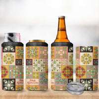 Mele Kalikimaka Hawaii Christmas 4 in 1 Can Cooler Tumbler Melemele Mama Seamless Floral Motif - Polynesian Pride