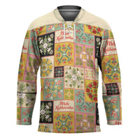 Mele Kalikimaka Hawaii Christmas Hockey Jersey Melemele Mama Seamless Floral Motif - Polynesian Pride