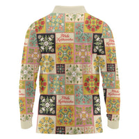 Mele Kalikimaka Hawaii Christmas Long Sleeve Polo Shirt Melemele Mama Seamless Floral Motif - Polynesian Pride
