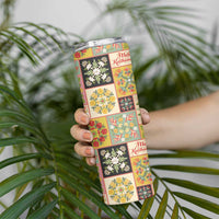 Mele Kalikimaka Hawaii Christmas Skinny Tumbler Melemele Mama Seamless Floral Motif - Polynesian Pride