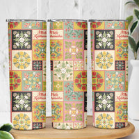 Mele Kalikimaka Hawaii Christmas Skinny Tumbler Melemele Mama Seamless Floral Motif - Polynesian Pride