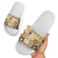 Mele Kalikimaka Hawaii Christmas Slide Sandals Melemele Mama Seamless Floral Motif - Polynesian Pride