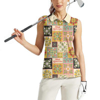 Mele Kalikimaka Hawaii Christmas Women Sleeveless Polo Shirt Melemele Mama Seamless Floral Motif - Polynesian Pride