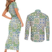 Mele Kalikimaka Hawaii Christmas Couples Matching Short Sleeve Bodycon Dress and Long Sleeve Button Shirt Omaomao Seamless Floral Motif LT9 - Polynesian Pride