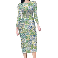 Mele Kalikimaka Hawaii Christmas Long Sleeve Bodycon Dress Omaomao Seamless Floral Motif - Polynesian Pride