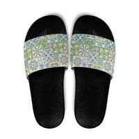 Mele Kalikimaka Hawaii Christmas Slide Sandals Omaomao Seamless Floral Motif - Polynesian Pride