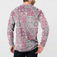 Mele Kalikimaka Hawaii Christmas Button Sweatshirt Akala Seamless Floral Motif - Polynesian Pride