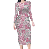 Mele Kalikimaka Hawaii Christmas Family Matching Long Sleeve Bodycon Dress and Hawaiian Shirt Akala Seamless Floral Motif LT9 Mom's Dress Pink - Polynesian Pride