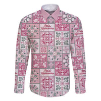 Mele Kalikimaka Hawaii Christmas Family Matching Mermaid Dress and Hawaiian Shirt Akala Seamless Floral Motif LT9 Dad's Shirt - Long Sleeve Pink - Polynesian Pride