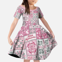Mele Kalikimaka Hawaii Christmas Kid Short Sleeve Dress Akala Seamless Floral Motif - Polynesian Pride