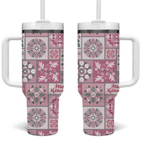 Mele Kalikimaka Hawaii Christmas Tumbler With Handle Akala Seamless Floral Motif - Polynesian Pride