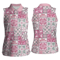 Mele Kalikimaka Hawaii Christmas Women Sleeveless Polo Shirt Akala Seamless Floral Motif - Polynesian Pride