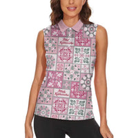 Mele Kalikimaka Hawaii Christmas Women Sleeveless Polo Shirt Akala Seamless Floral Motif - Polynesian Pride