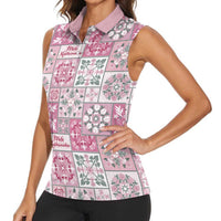 Mele Kalikimaka Hawaii Christmas Women Sleeveless Polo Shirt Akala Seamless Floral Motif - Polynesian Pride