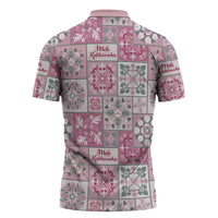 Mele Kalikimaka Hawaii Christmas Zipper Polo Shirt Akala Seamless Floral Motif - Polynesian Pride