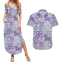 Mele Kalikimaka Hawaii Christmas Couples Matching Summer Maxi Dress and Hawaiian Shirt Poni Seamless Floral Motif LT9 Purple - Polynesian Pride