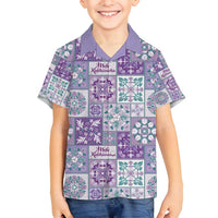 Mele Kalikimaka Hawaii Christmas Family Matching Long Sleeve Bodycon Dress and Hawaiian Shirt Poni Seamless Floral Motif LT9 Son's Shirt Purple - Polynesian Pride
