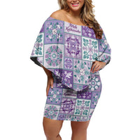 Mele Kalikimaka Hawaii Christmas Off Shoulder Short Dress Poni Seamless Floral Motif - Polynesian Pride