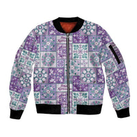 Mele Kalikimaka Hawaii Christmas Sleeve Zip Bomber Jacket Poni Seamless Floral Motif - Polynesian Pride