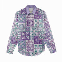 Mele Kalikimaka Hawaii Christmas Women Casual Shirt Poni Seamless Floral Motif - Polynesian Pride