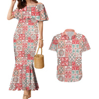 Mele Kalikimaka Hawaii Christmas Couples Matching Mermaid Dress and Hawaiian Shirt Ulaula Seamless Floral Motif LT9 Red - Polynesian Pride