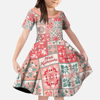 Mele Kalikimaka Hawaii Christmas Family Matching Mermaid Dress and Hawaiian Shirt Ulaula Seamless Floral Motif LT9 Daughter's Dress Red - Polynesian Pride
