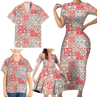 Mele Kalikimaka Hawaii Christmas Family Matching Short Sleeve Bodycon Dress and Hawaiian Shirt Ulaula Seamless Floral Motif LT9 - Polynesian Pride
