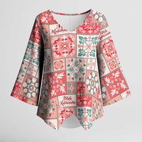 Mele Kalikimaka Hawaii Christmas Kimono Sleeve Blouse Ulaula Seamless Floral Motif - Polynesian Pride