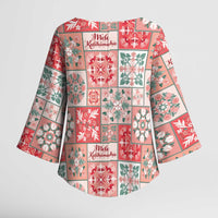 Mele Kalikimaka Hawaii Christmas Kimono Sleeve Blouse Ulaula Seamless Floral Motif - Polynesian Pride