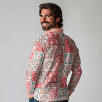 Mele Kalikimaka Hawaii Christmas Long Sleeve Polo Shirt Ulaula Seamless Floral Motif - Polynesian Pride