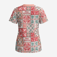 Mele Kalikimaka Hawaii Christmas Scrub Top Ulaula Seamless Floral Motif - Polynesian Pride