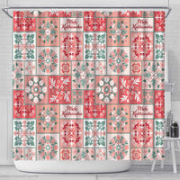 Mele Kalikimaka Hawaii Christmas Shower Curtain Ulaula Seamless Floral Motif - Polynesian Pride