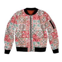 Mele Kalikimaka Hawaii Christmas Sleeve Zip Bomber Jacket Ulaula Seamless Floral Motif - Polynesian Pride