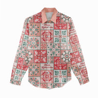 Mele Kalikimaka Hawaii Christmas Women Casual Shirt Ulaula Seamless Floral Motif - Polynesian Pride