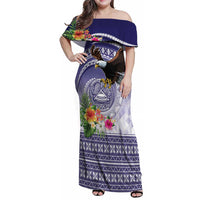 American Samoa Bald Eagle Family Matching Off Shoulder Maxi Dress and Hawaiian Shirt Polynesian Tropical Flowers