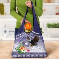 American Samoa Bald Eagle Grocery Bag Polynesian Tropical Flowers