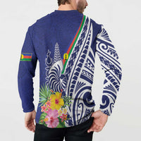 New Caledonia Kagu Bird Button Sweatshirt Polynesian Tropical Flowers