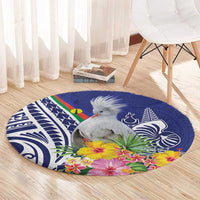 New Caledonia Kagu Bird Round Carpet Polynesian Tropical Flowers
