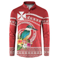 Wallis et Futuna Kingfisher Button Sweatshirt Polynesian Tropical Flowers