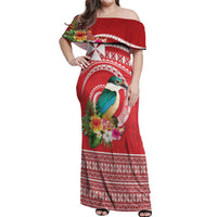 Wallis et Futuna Kingfisher Off Shoulder Maxi Dress Polynesian Tropical Flowers LT9 Women Red - Polynesian Pride
